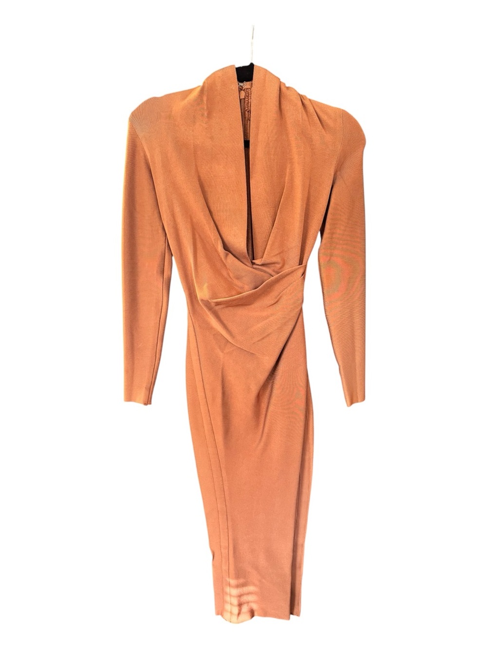 House of CB Rust Draped Cowl Long-Sleeve Midi Dress